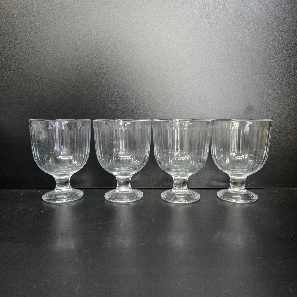 IKEA Vardagen Footed Tumbler Glass 9oz Clear Ribbed Fluted Set of 4 Unmarked